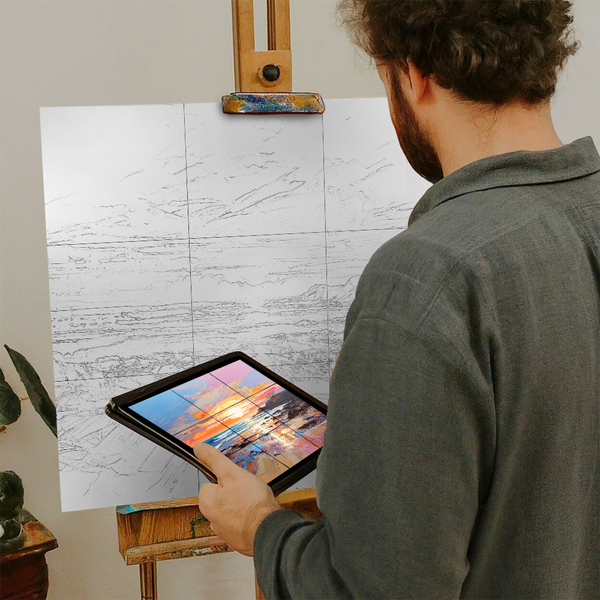 Artist with iPad and Easel