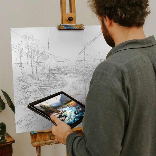 Artist with iPad and Easel