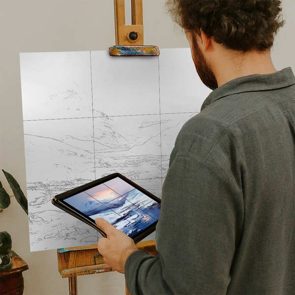 Artist with iPad and Easel