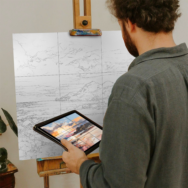 Artist with iPad and Easel