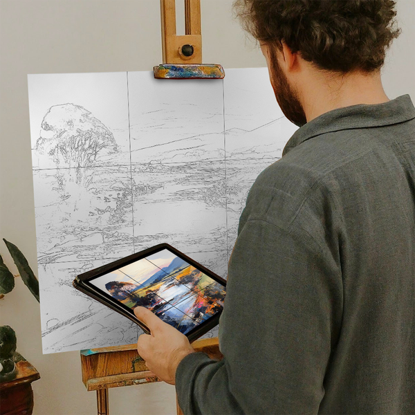 Artist with iPad and Easel