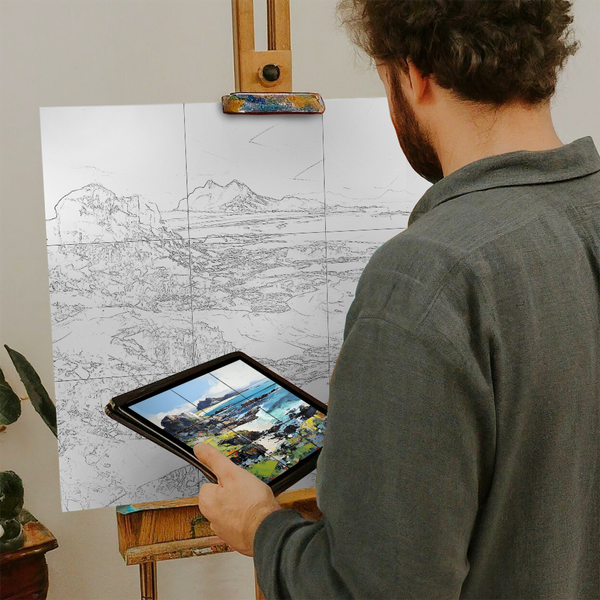 Artist with iPad and Easel