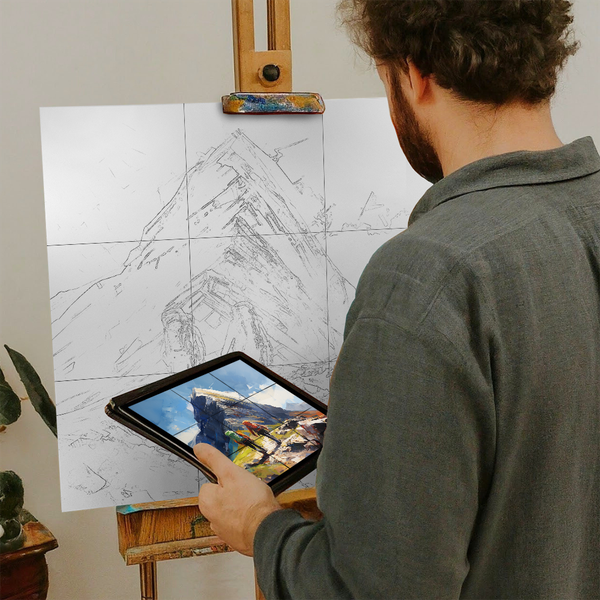 Artist with iPad and Easel