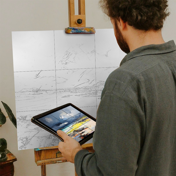 Artist with iPad and Easel