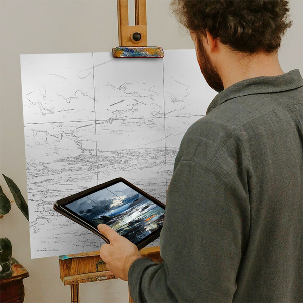 Artist with iPad and Easel