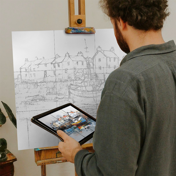 Artist with iPad and Easel