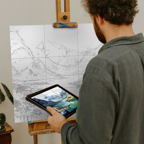 Artist with iPad and Easel