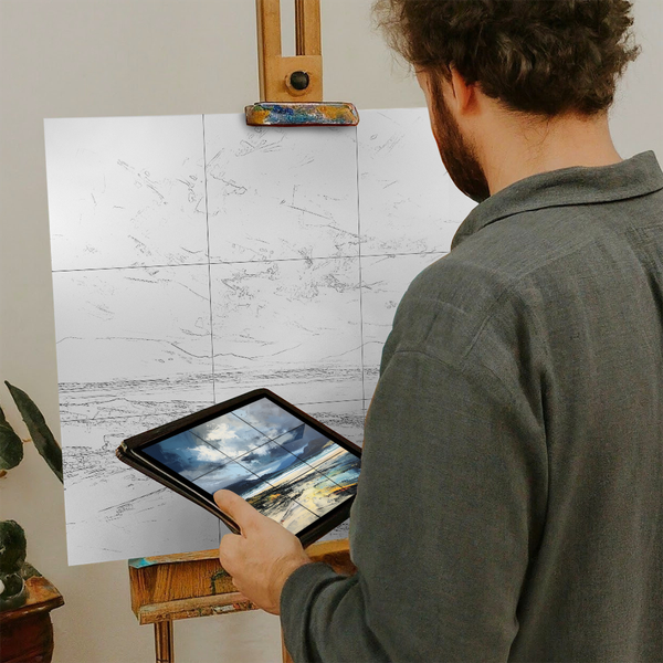 Artist with iPad and Easel