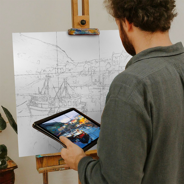 Artist with iPad and Easel