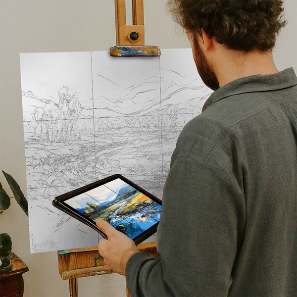 Artist with iPad and Easel