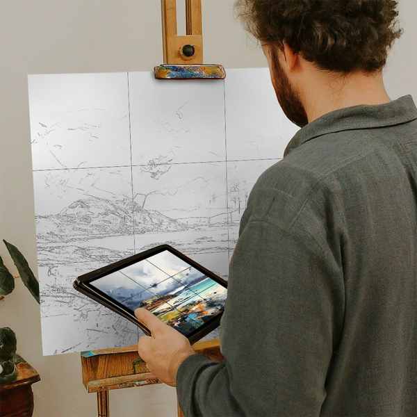 Artist with iPad and Easel