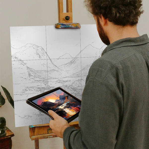 Artist with iPad and Easel