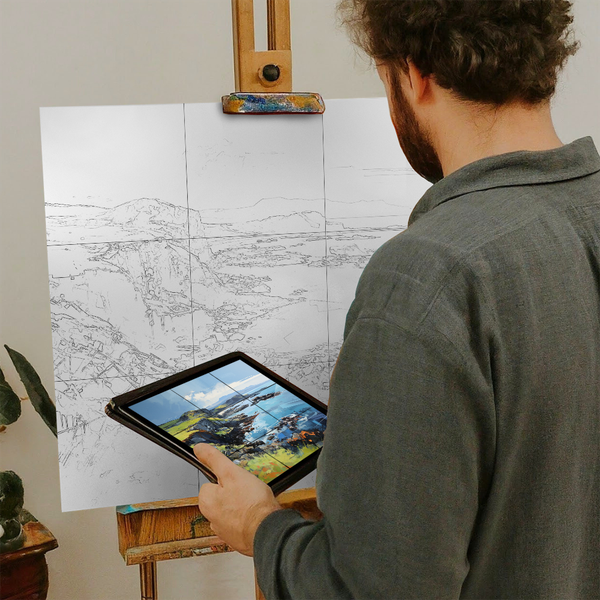 Artist with iPad and Easel