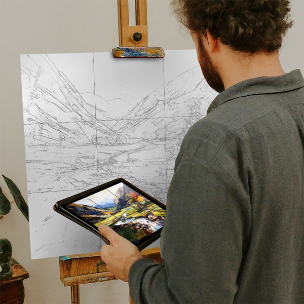 Artist with iPad and Easel