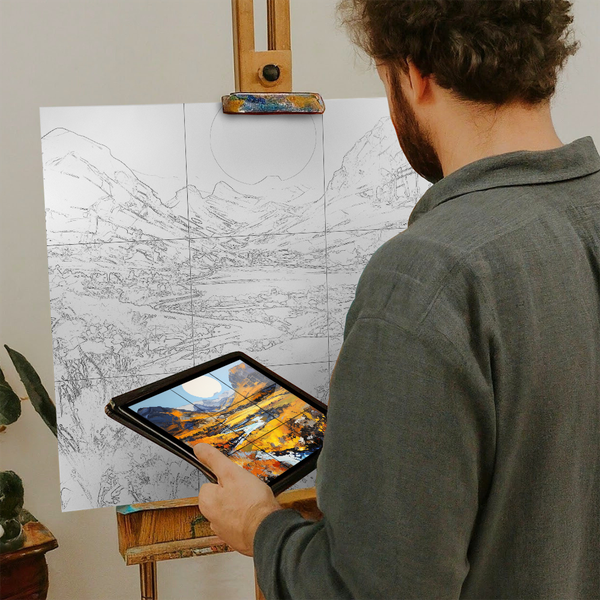 Artist with iPad and Easel