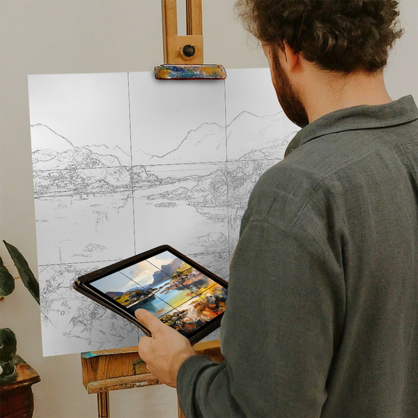 Artist with iPad and Easel