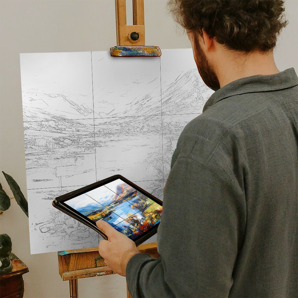 Artist with iPad and Easel