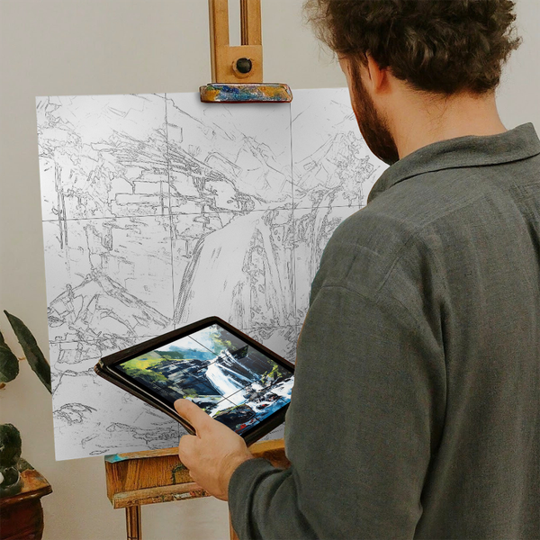 Artist with iPad and Easel