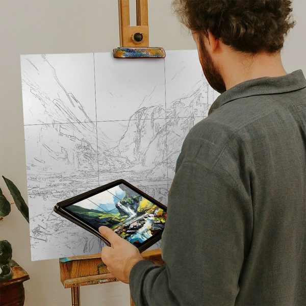 Artist with iPad and Easel