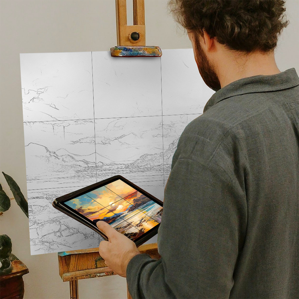 Artist with iPad and Easel