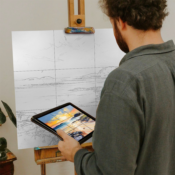 Artist with iPad and Easel