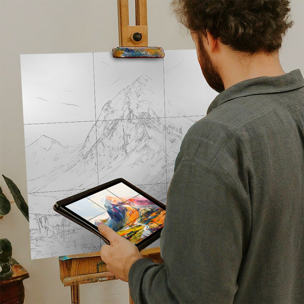 Artist with iPad and Easel