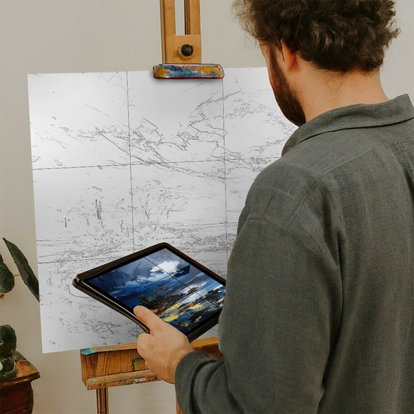 Artist with iPad and Easel