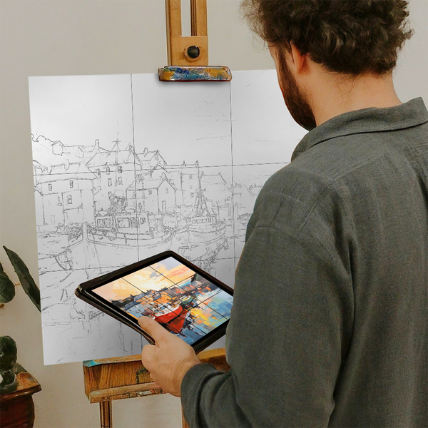 Artist with iPad and Easel