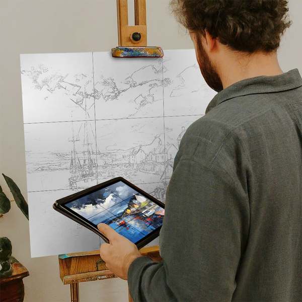 Artist with iPad and Easel