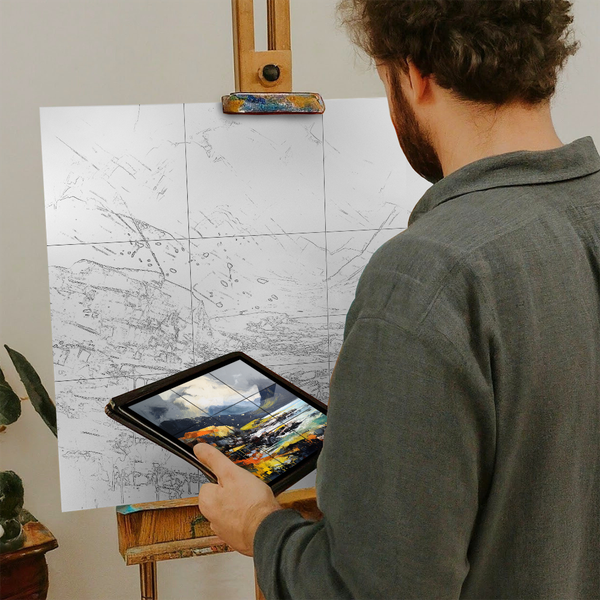 Artist with iPad and Easel