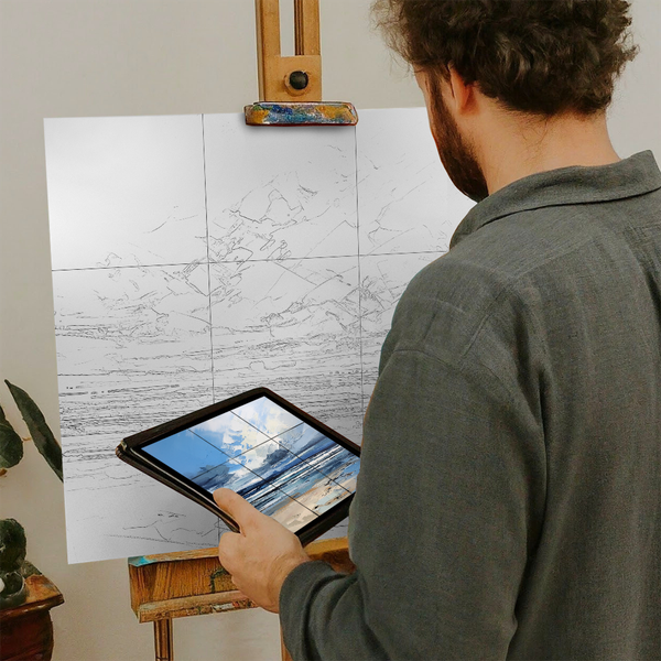 Artist with iPad and Easel