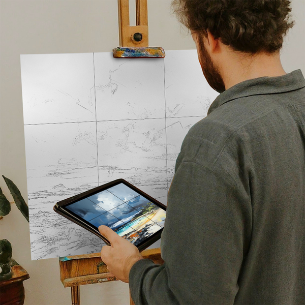 Artist with iPad and Easel