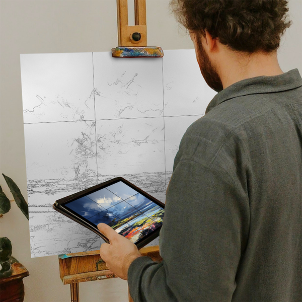 Artist with iPad and Easel