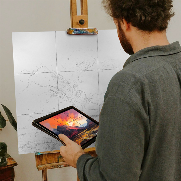 Artist with iPad and Easel