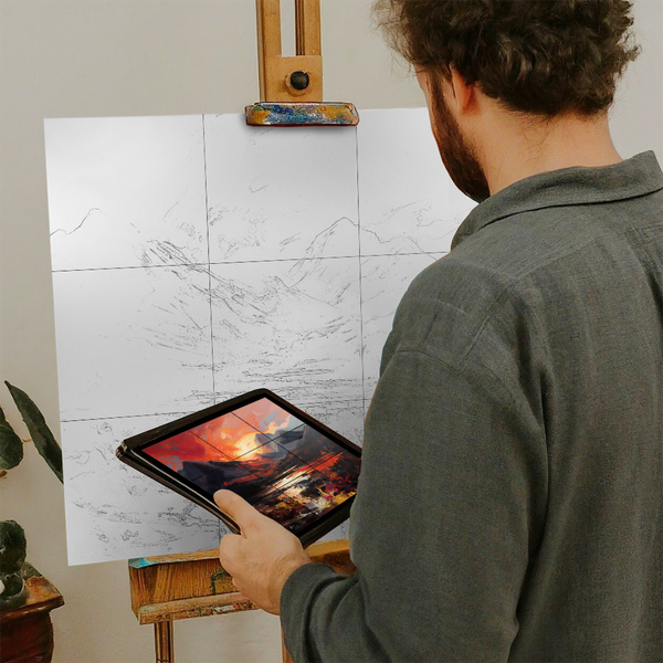 Artist with iPad and Easel