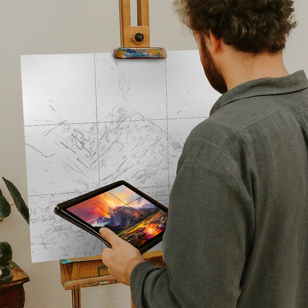 Artist with iPad and Easel