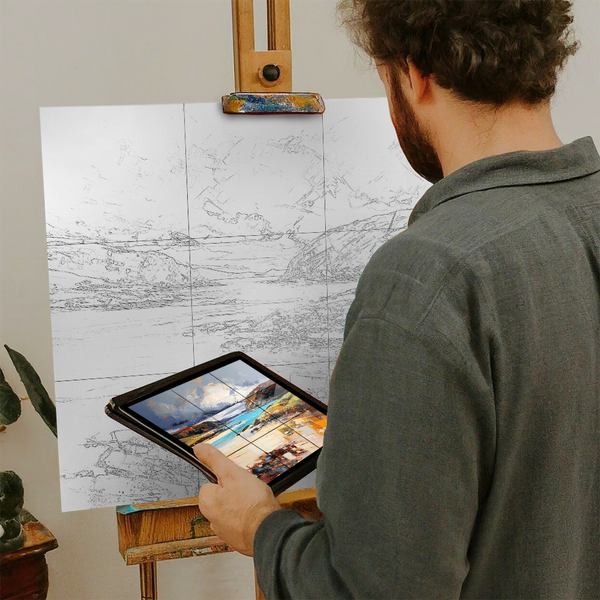 Artist with iPad and Easel