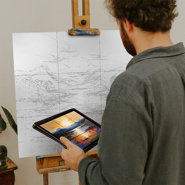 Artist with iPad and Easel