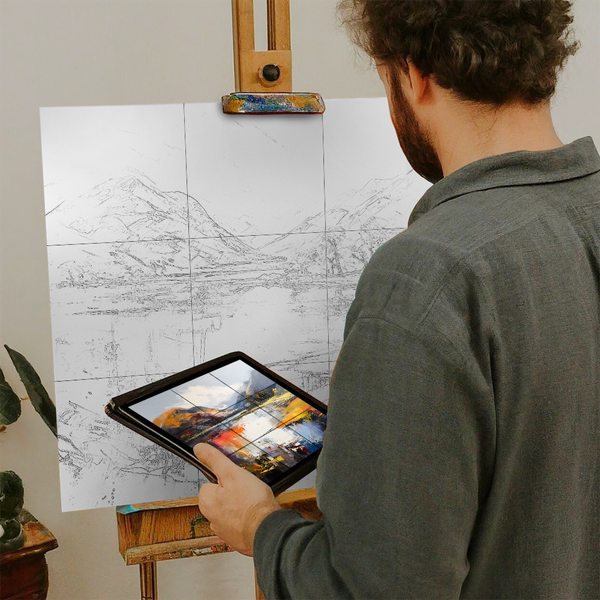 Artist with iPad and Easel