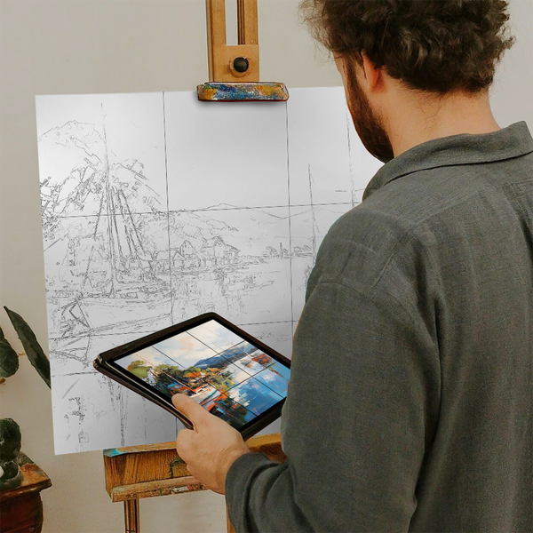 Artist with iPad and Easel