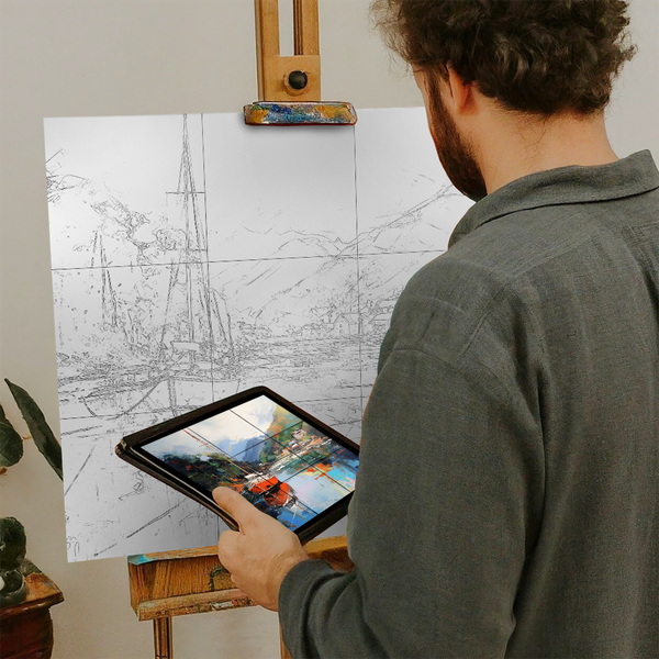 Artist with iPad and Easel