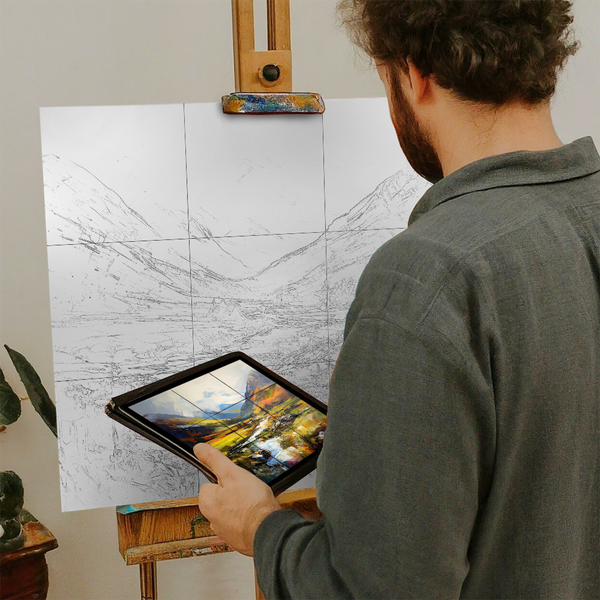 Artist with iPad and Easel