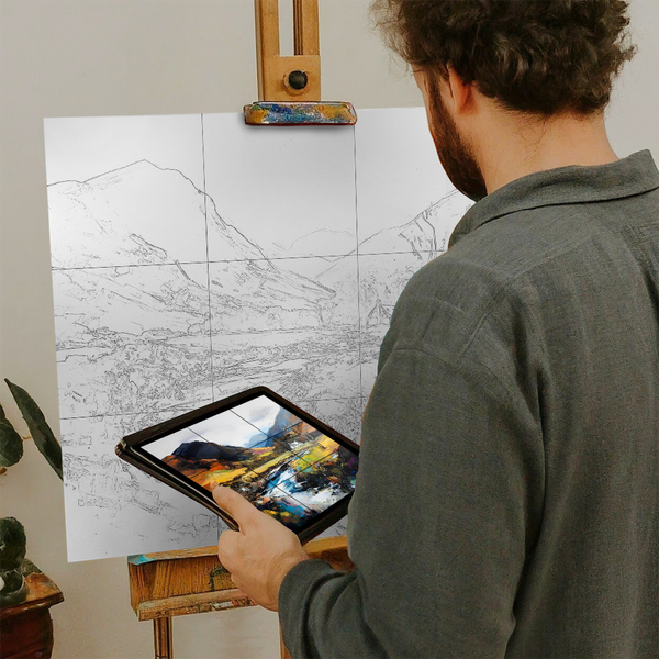 Artist with iPad and Easel