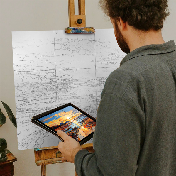 Artist with iPad and Easel