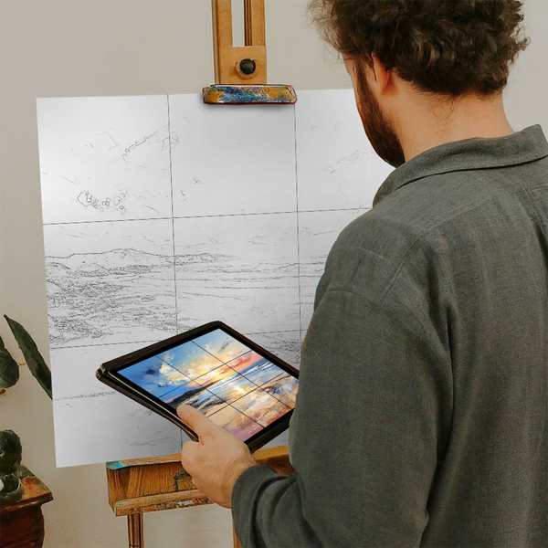 Artist with iPad and Easel