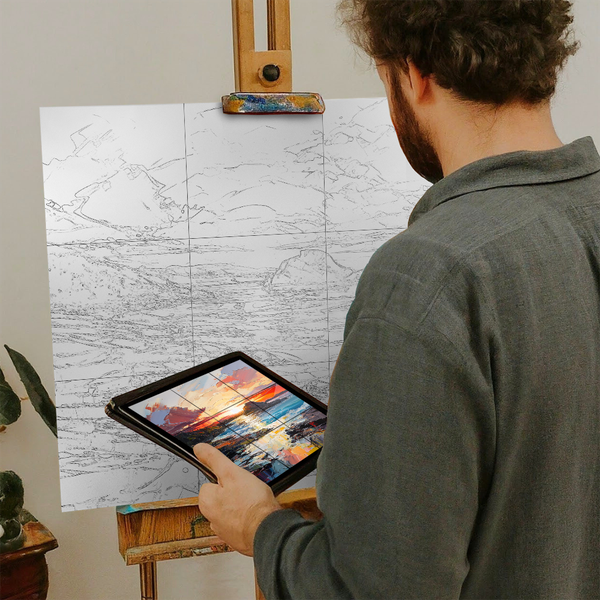 Artist with iPad and Easel