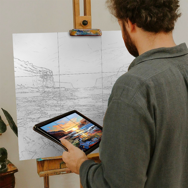 Artist with iPad and Easel