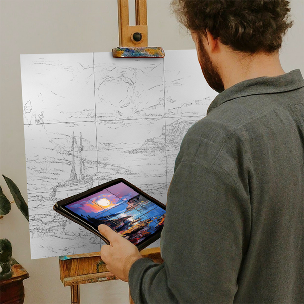 Artist with iPad and Easel