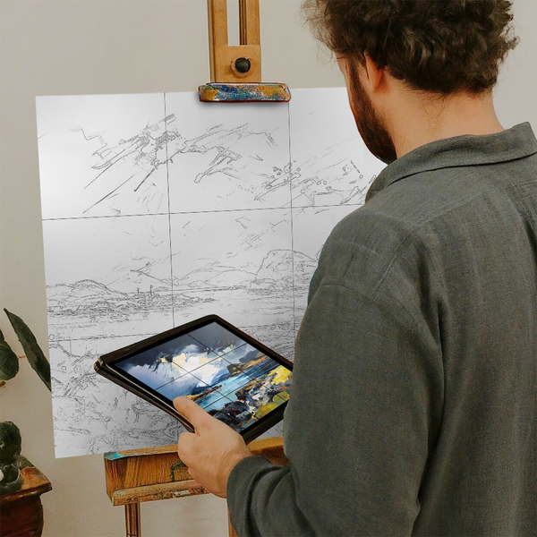 Artist with iPad and Easel