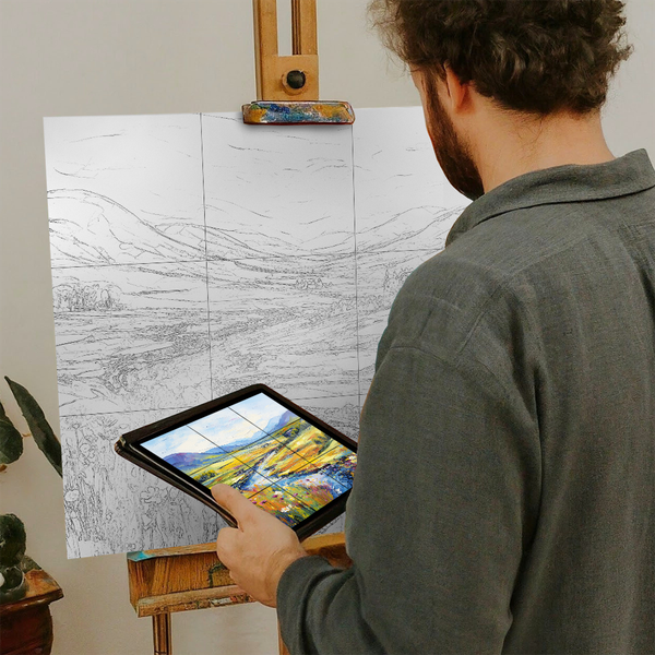 Artist with iPad and Easel